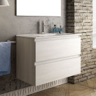Meuble de salle de bain 80cm simple vasque - 2 tiroirs - sans miroir - balea - hibernian (bois blanchi)