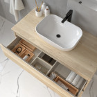 Meuble de salle de bain 2 tiroirs avec vasque à poser arrondie balea - bambou (chêne clair) - 100cm