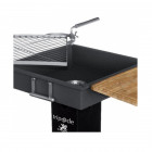 Barbecue à charbon de bois grille inox carrée rotative 50 x 50 cm tablette bois et crochets