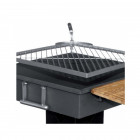 Barbecue à charbon de bois grille inox carrée rotative 50 x 50 cm tablette bois et crochets