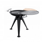 Barbecue à charbon de bois grille inox rotative diamètre 55cm brasier 64 cm tablette bois et crochets