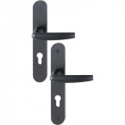 Béquille double sur plaque emboutie atlanta en alu finition aspect inox entraxe 195 mm clé i ép. Porte 58 à 67 mm