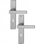 Béquille double sur plaque entraxe 195 mm ligne toulon clé l aluminium aspect inox pour porte épaisseur 58-67