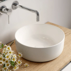 Meuble de salle de bain 1 tiroir avec vasque à poser ronde pena et miroir avec applique - bambou (chêne clair) - 80cm