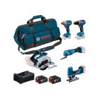 Kit 5 outils 18V - GSR 18V-65 + GDX 18V-285 + GKS 18V-57-2 + GOP 18V-34 + GST 18V-125 S + 2 x 5,0 Ah + GAL 12V/18V-80 + Sac - BOSCH - 0615A500BV