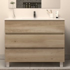 Meuble de salle de bain 100cm simple vasque - sans miroir - 3 tiroirs - nebraska (bois clair) - mayor