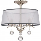 Semi-plafonnier whitney, argent impérial, organza blanc et gris, décor cristal