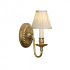Applique fitzroy laiton, bougie couleur ivoire, abat-jour simili soie beige