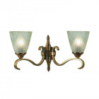 Applique 2 ampoules columbia, laiton antique et verre givré