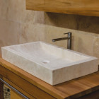 Vasque à poser rectangulaire pour salle de bains travertin beige 70x40x10 cm