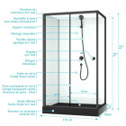 Cabine de douche rectangulaire 110x80x197 cm - Portes coulissantes - Receveur Noir Mat - ELEMENTARY Aurlane - CAB291