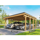 Carport Bois CASTELLANE - 558X555 - Panneau Latéral Intégré - Toiture en Bois + Feutre Bitumeux - Abris Voiture - Autoclave - 2 Voitures