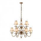 Chandelier tilburg, laiton antique 9 éclairages avec abat-jours beiges