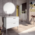 Meuble de salle de bain simple vasque - 2 tiroirs - cinto et miroir rond led solen - blanc - 80cm