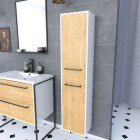 Colonne de salle de bain blanche 2 portes chêne naturel et poignées noir mat - STRUCTURA F028 Aurlane - PACM037