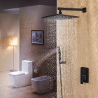 Douche de pluie fixée au mur noir et ensemble de douche avec douchette en laiton massif 250 mm