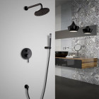 Ensemble de douche thermostatique avec douchette finition noir valve standard support mural 300 mm