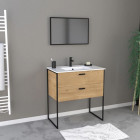 Ensemble meuble de salle de bain 80x45cm style industriel couleur chêne naturel - Vasque blanche - EDGE Aurlane - LAV574