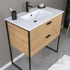 Ensemble meuble de salle de bain 80x45cm style industriel couleur chêne naturel - Vasque blanche - EDGE Aurlane - LAV574