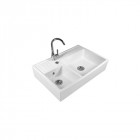 Evier céramique sarreguemines timbre d'office 2 bacs baroque blanc