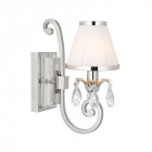 Applique oksana, nickel poli, pampilles cristal, abat-jour blanc