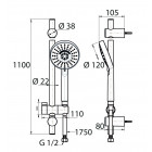 Ensemble de douche 1100 mm inox réglable commprenant douchette 3 fonctions flexible de douche 1750 mm