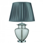 Lampe de table chrome, verre fumé, abat-jour plissé couleur étain