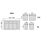 Kit poubelle de tri sélectif pour tiroir de cuisine avec socle Recycle hauteur 216mm, 2x12litres, 2x6litres, module 900mm, Plastique gris antracite Kit poubelle de tri sélectif pour tiroir de cuisine avec socle Recycle hauteur 216mm, 2x12litres, 2x6litres, module 900mm, Plastique gris antracite