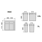 Kit poubelle de tri sélectif pour tiroir de cuisine avec socle Recycle hauteur 266mm, 1x15litres, 2x7litres, module 600mm, Plastique Gris antracite