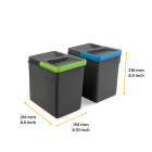 Kit de bacs de tri sélectif pour tiroirs de cuisine Recycle hauteur 216mm, 2x6litres, Plastique gris anthracite