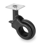 Lot de 4 roulettes Hole 2 avec plétine de montage, diamètre 60mm, Acier et Plastique, Peint en noir