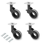 Lot de 4 roulettes Hole 2 avec plétine de montage, diamètre 60mm, Acier et Plastique, Plastique gris