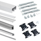 Kit de quincaillerie pour Placard 81 2 portes coulissantes à fermeture souple, profil profond, épaisseur 18mm, panneaux non inclus, Anodisé mat