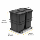 Poubelle de recyclage pour montage inférieur et extraction manuelle pour meuble de cuisine Recycle 2x35litres, Plastique gris anthracite