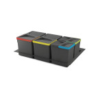 Kit poubelle de tri sélectif pour tiroir de cuisine avec socle Recycle hauteur 266mm, 2x15litres, 2x7litres, module 800mm, Plastique Gris antracite