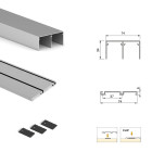 Kit de quincaillerie pour armoire à 2 portes coulissantes avec fermeture souple Placard 74, Modèle de poignée Sharp, épaisseur 19mm, panneaux non inclus, Anodisé mat