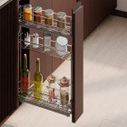 Porte-bouteilles extractible SupraMax avec fermeture à amortie, gauche, 3 plateaux, module 150mm, Acier, Chromé