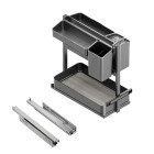 Chariot extractible avec paniers et accessoires Harmony avec fermeture à amortie, Module largeur 400mm hauteur 700mm, Acier et Bois, Gris anthracite