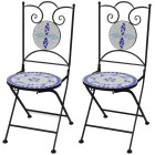 Chaises pliables de bistro 2 pcs Céramique Bleu et blanc