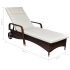 Chaise longue avec coussin et roues Résine tressée Marron