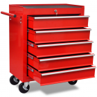 vidaXL Chariot à outils de l'atelier rouge avec 5 tiroirs