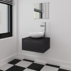 vidaXL Quatre pièces pour salle de bains avec lavabo et robinet noir