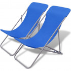 Vidaxl chaise de plage pliable 2 pcs bleu