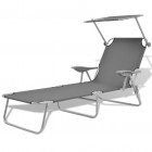 Vidaxl chaise longue de jardin avec baldaquin acier gris 58x189x27 cm