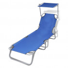 Chaise longue pliable avec auvent bleu 189 x 58 x 27 cm