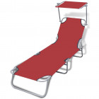 Vidaxl chaise longue pliable avec auvent rouge 189 x 58 x 27 cm