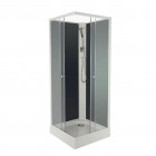Cabine de douche carrée 80 x 80 cm accès d'angle deux portes fond gris minéa