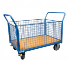 Chariot modulaire grillagé charge 500 kg 1200 x 800 mm 2 dossiers et 2 ridelles