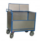 Chariot conteneur tôle galva 500 kg avec toit 1200 x 800 mm (640 l) ø roues 200 mm