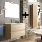 Ensemble meuble de salle de bain 80cm simple vasque + colonne de rangement - bambou (chêne clair)